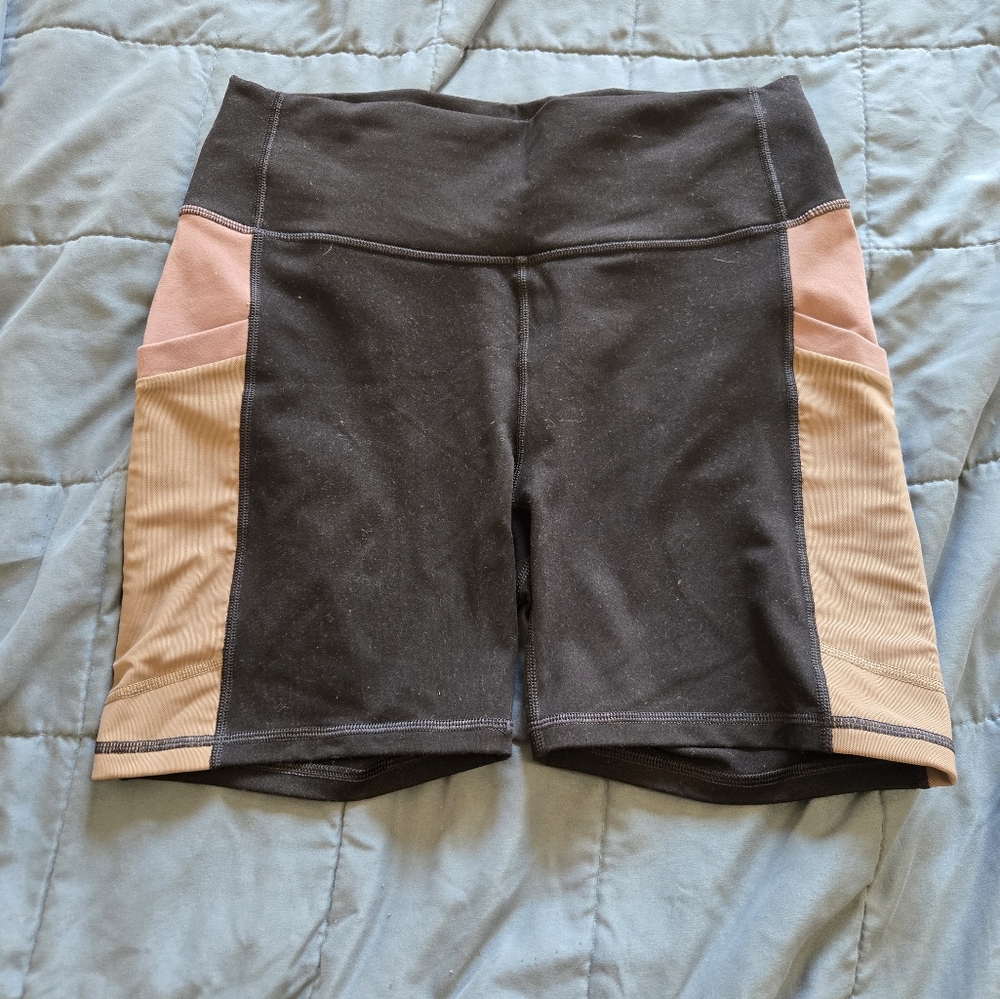 Fabletics Black and Tan Bike Shorts